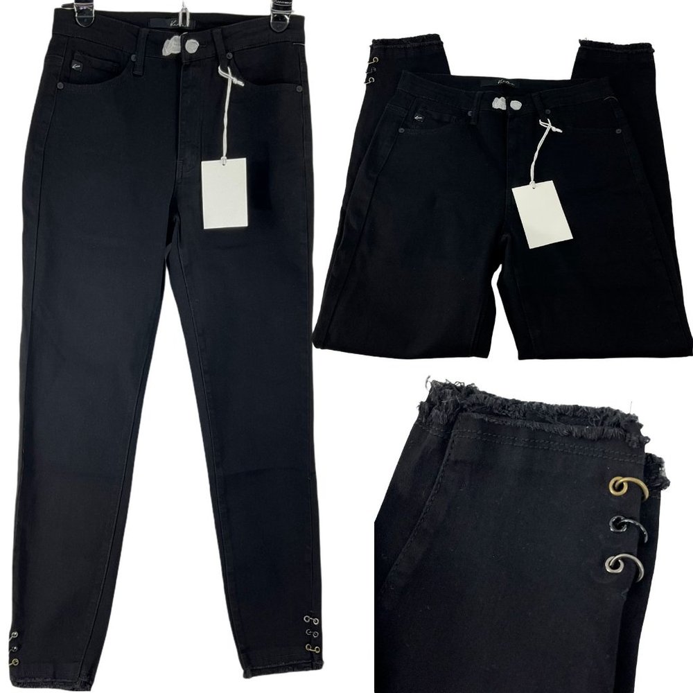 Kancan Jeans Womens Size 5/26 Black Skinny high rise Stretch Frayed Rivet Nwt